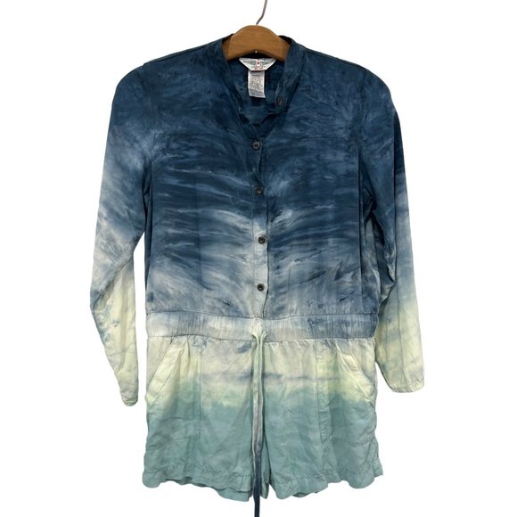 Hard Tail Forever Ombré Long-Sleeve Romper Girls XL 16 Button Green Blue Rayon - Picture 1 of 8